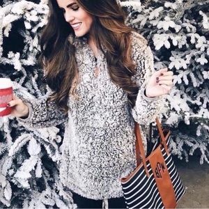 Fuzzy Sherpa faux fur plush pullover half zip sweater